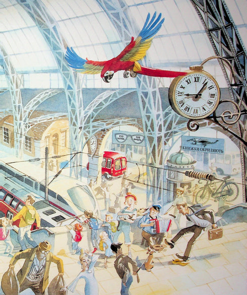 Liten röd buss i staden